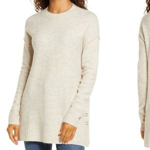 Caslon Side Snap Tunic Sweater Beige Oatmeal